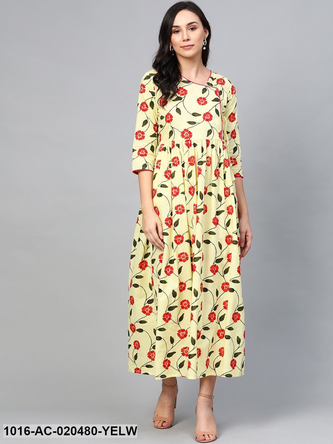 Yellow & Red Floral Printed Maxi Dress