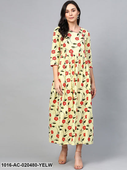 Yellow & Red Floral Printed Maxi Dress