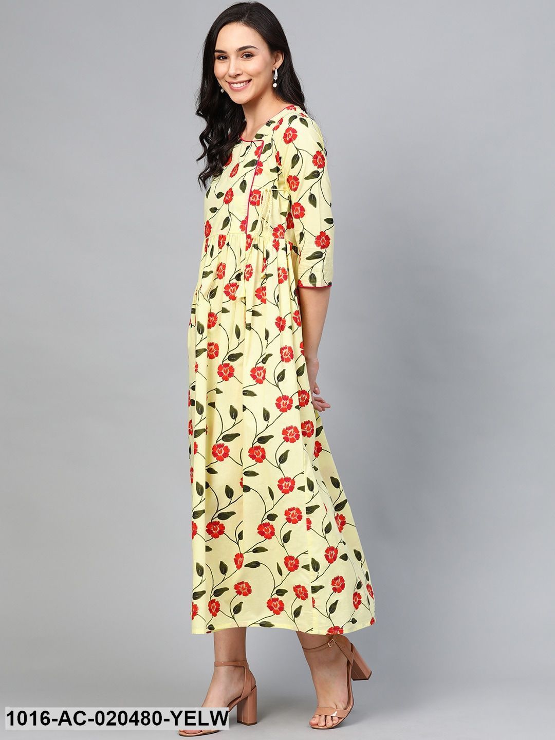 Yellow & Red Floral Printed Maxi Dress