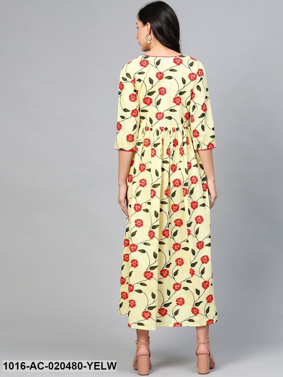 Yellow & Red Floral Printed Maxi Dress