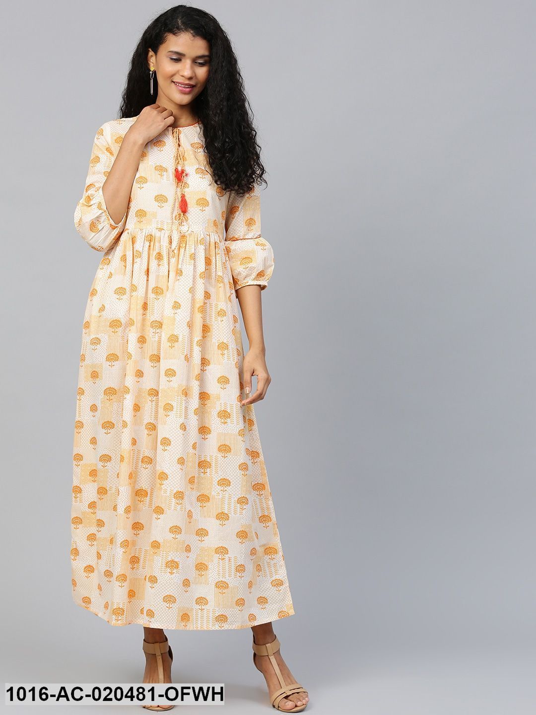 Off-White & Yellow Printed Maxi Dress