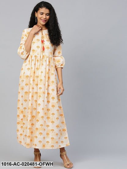 Off-White & Yellow Printed Maxi Dress