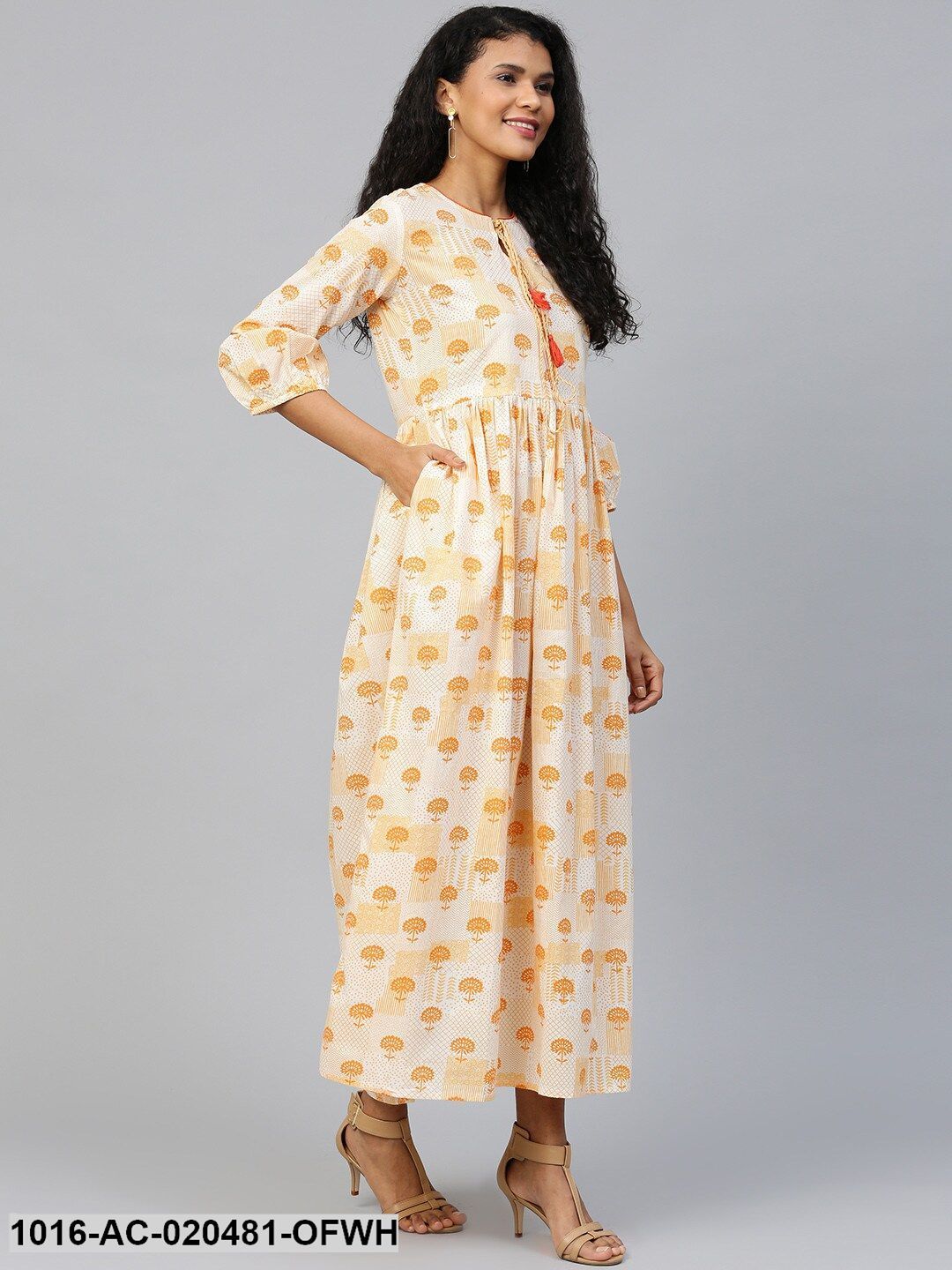 Off-White & Yellow Printed Maxi Dress
