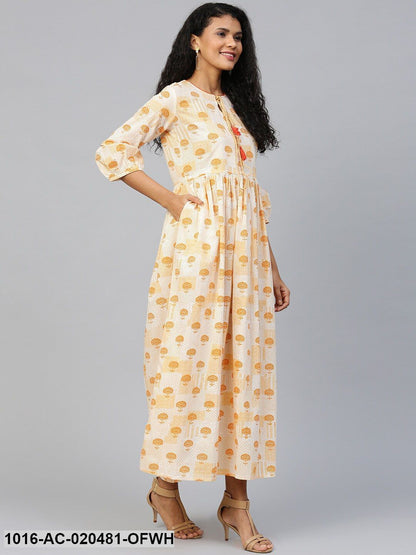 Off-White & Yellow Printed Maxi Dress