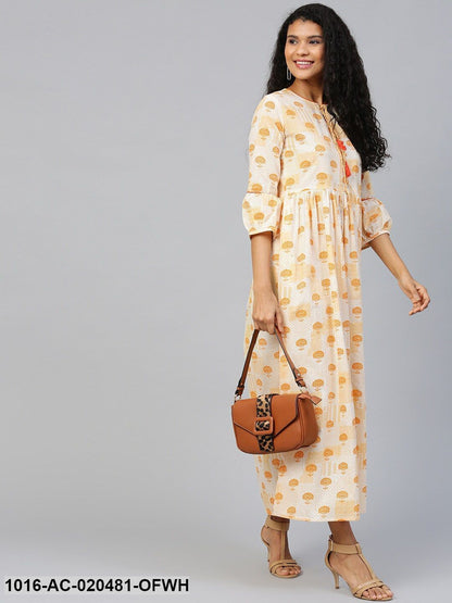 Off-White & Yellow Printed Maxi Dress