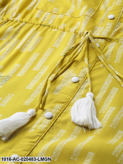 Lime Green & White Printed Shirt Dress