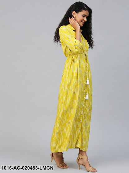 Lime Green & White Printed Shirt Dress