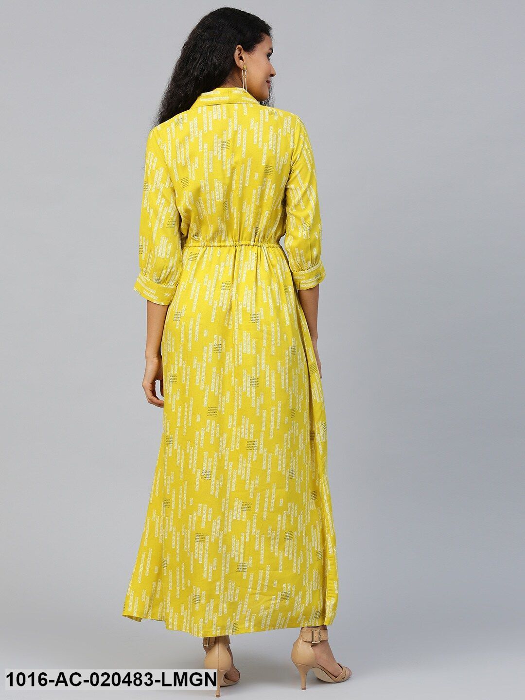 Lime Green & White Printed Shirt Dress