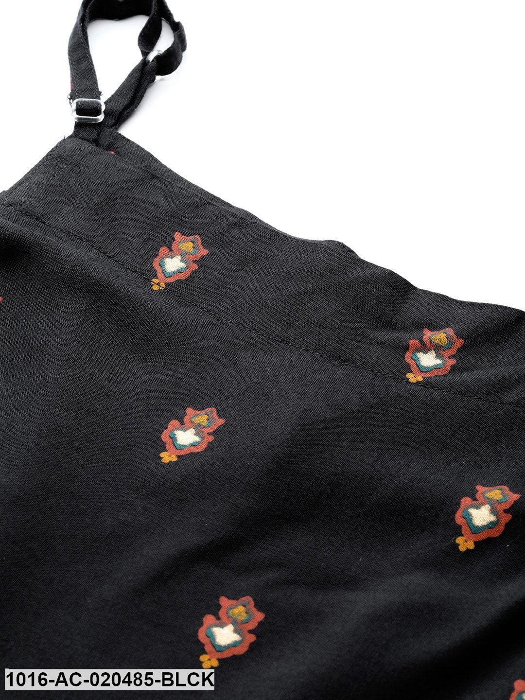 Black & Rust Orange Printed A-Line Dress