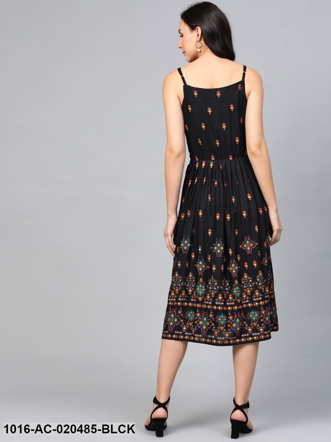 Black & Rust Orange Printed A-Line Dress