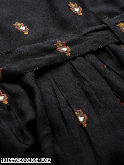 Black & Rust Orange Printed A-Line Dress