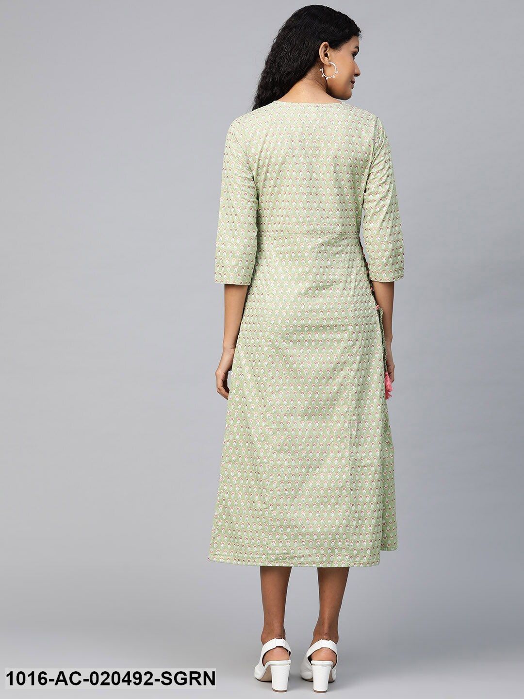 Sea Green and Pink Printed A-Line Dress