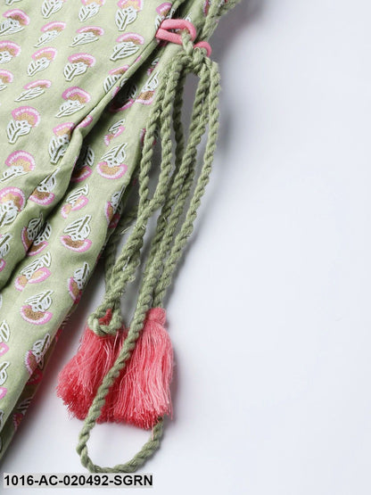 Sea Green and Pink Printed A-Line Dress