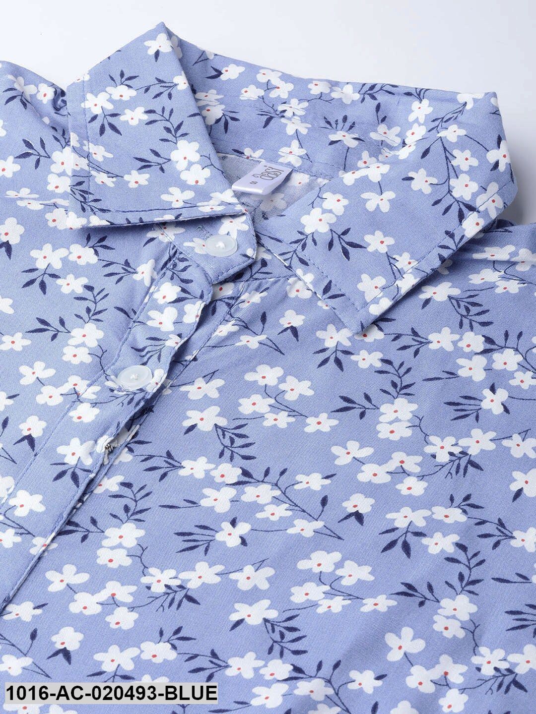 Blue and White Floral Print Maxi Dress