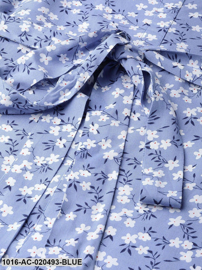 Blue and White Floral Print Maxi Dress