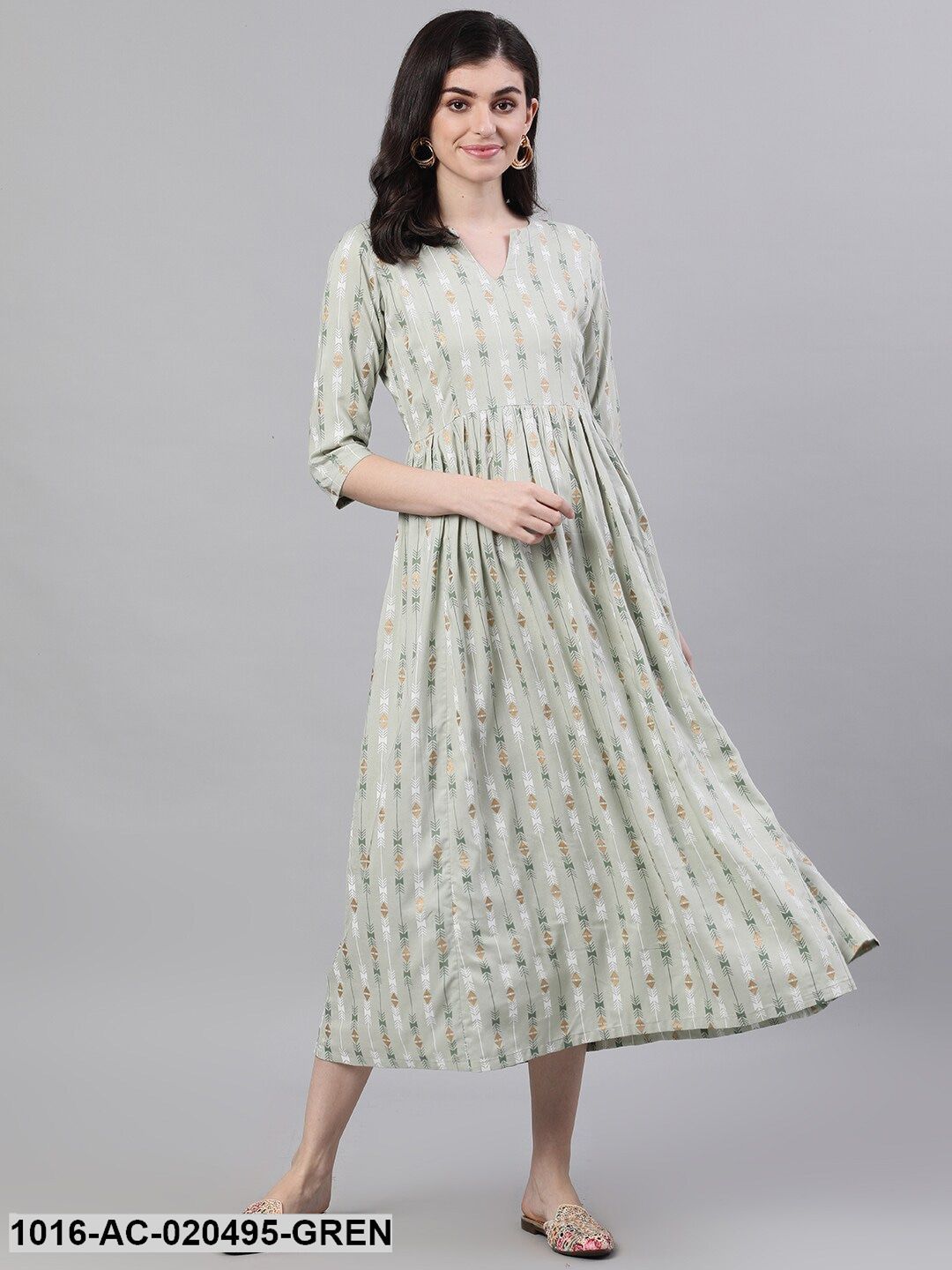 Green Printed A-Line Dress