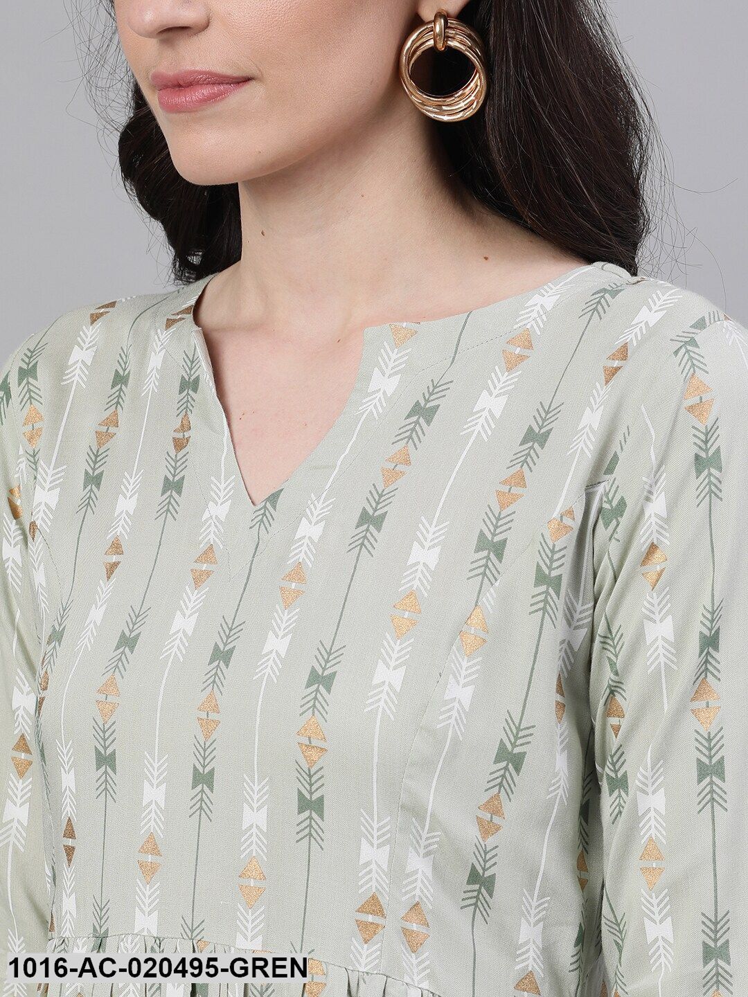 Green Printed A-Line Dress