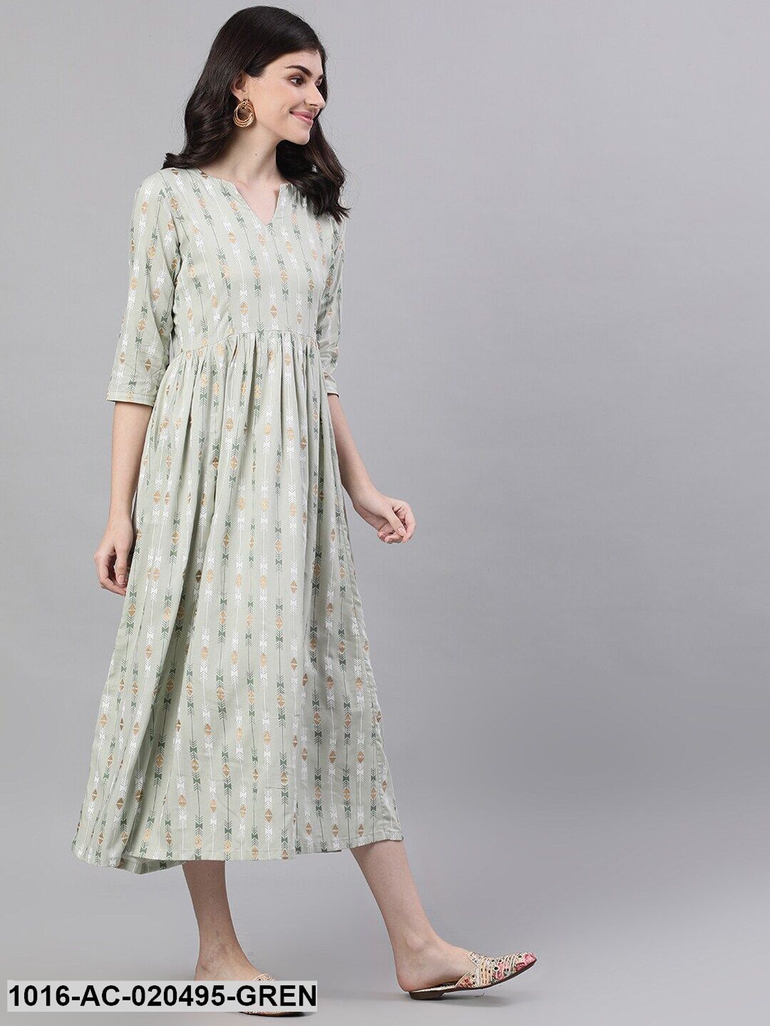 Green Printed A-Line Dress