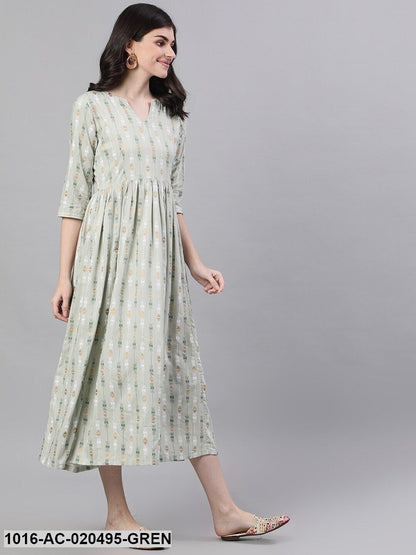 Green Printed A-Line Dress