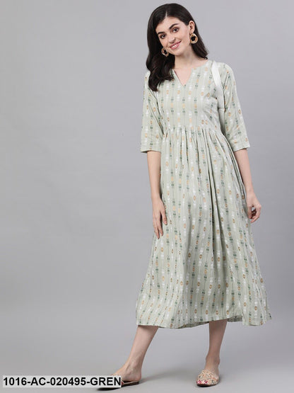 Green Printed A-Line Dress