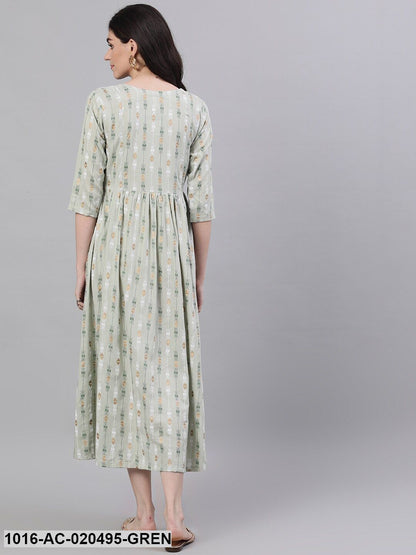 Green Printed A-Line Dress