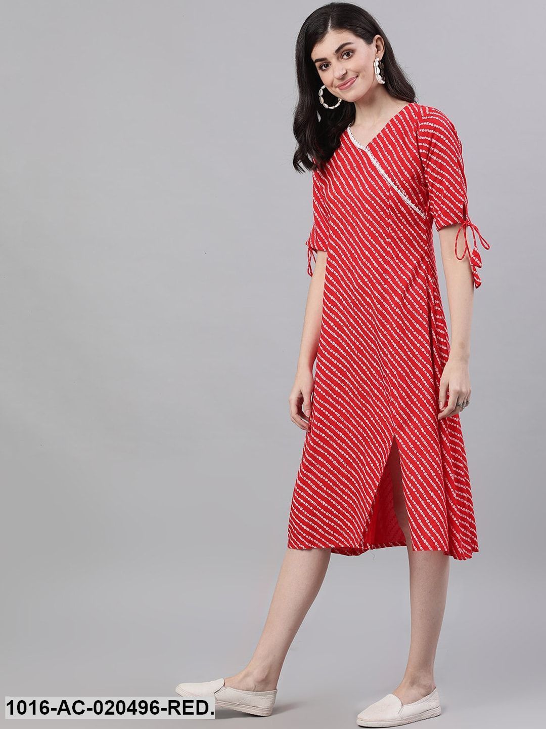 Red Striped Wrap Dress