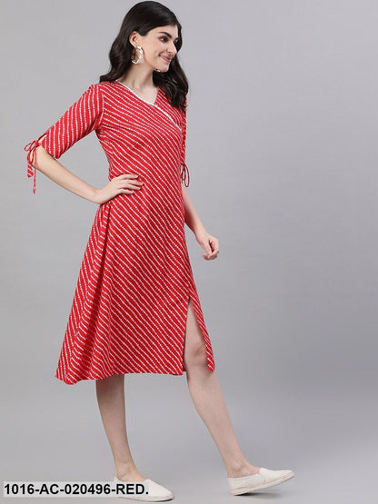 Red Striped Wrap Dress