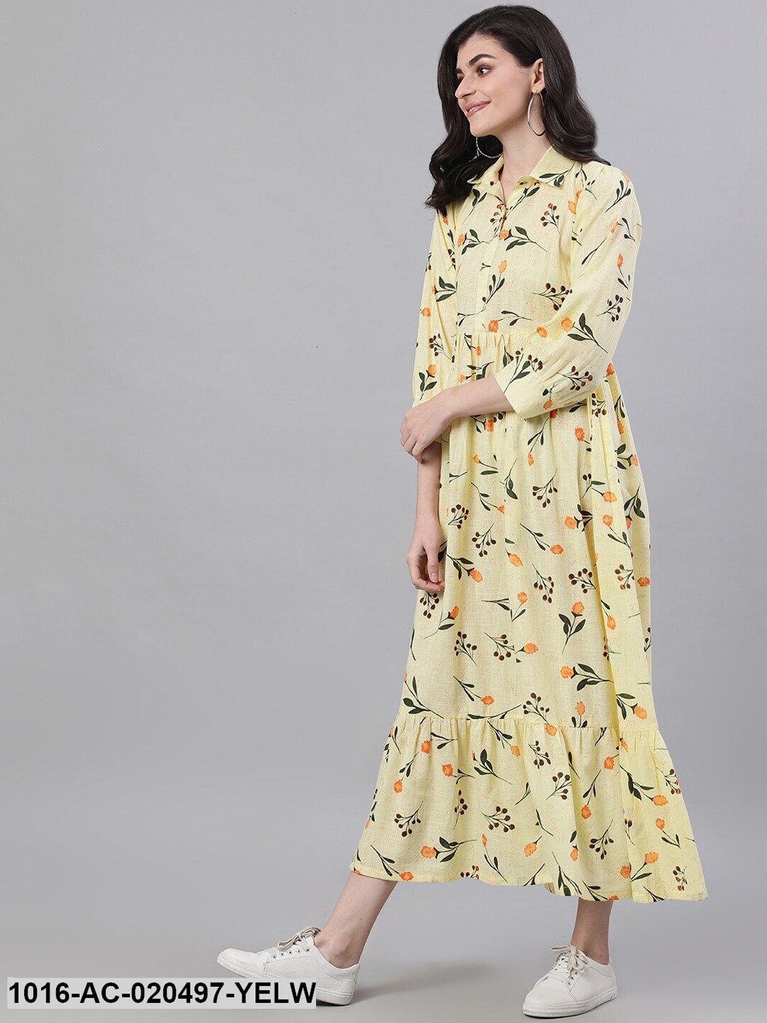 Yellow Floral Printed A-Line Dress
