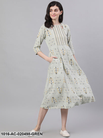 Green Printed Fit and Flare Dress