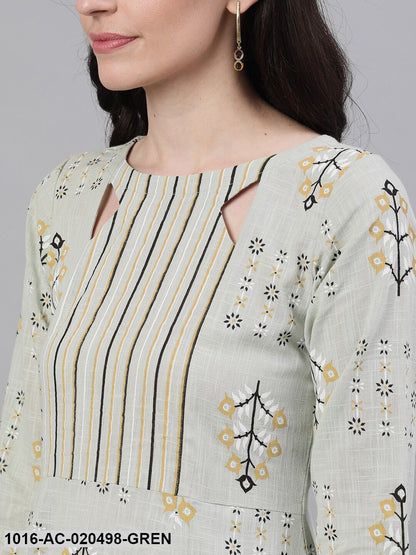 Green Printed Fit and Flare Dress