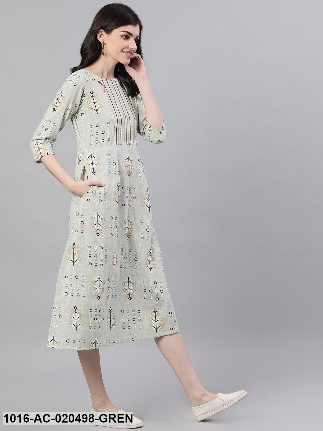 Green Printed Fit and Flare Dress