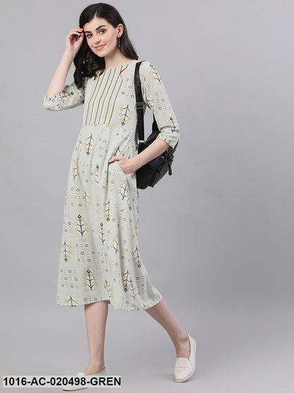 Green Printed Fit and Flare Dress
