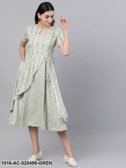 Green Printed A-Line Ethnic Dress