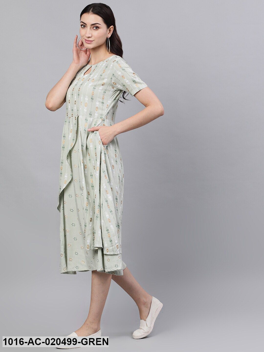 Green Printed A-Line Ethnic Dress