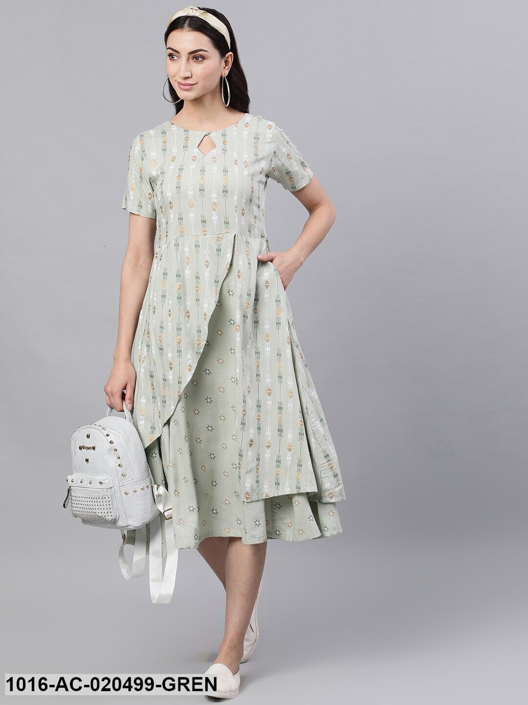 Green Printed A-Line Ethnic Dress