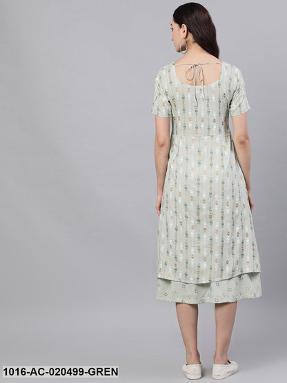 Green Printed A-Line Ethnic Dress