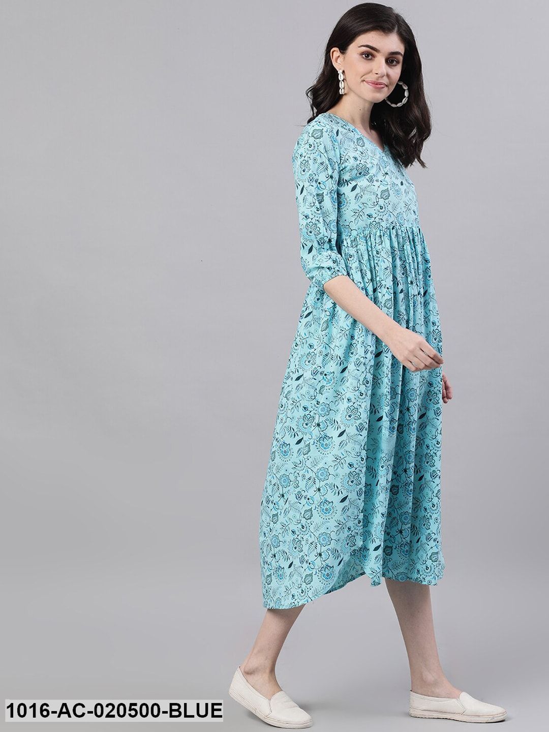 Blue Printed Fit and Flare Dress