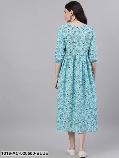 Blue Printed Fit and Flare Dress