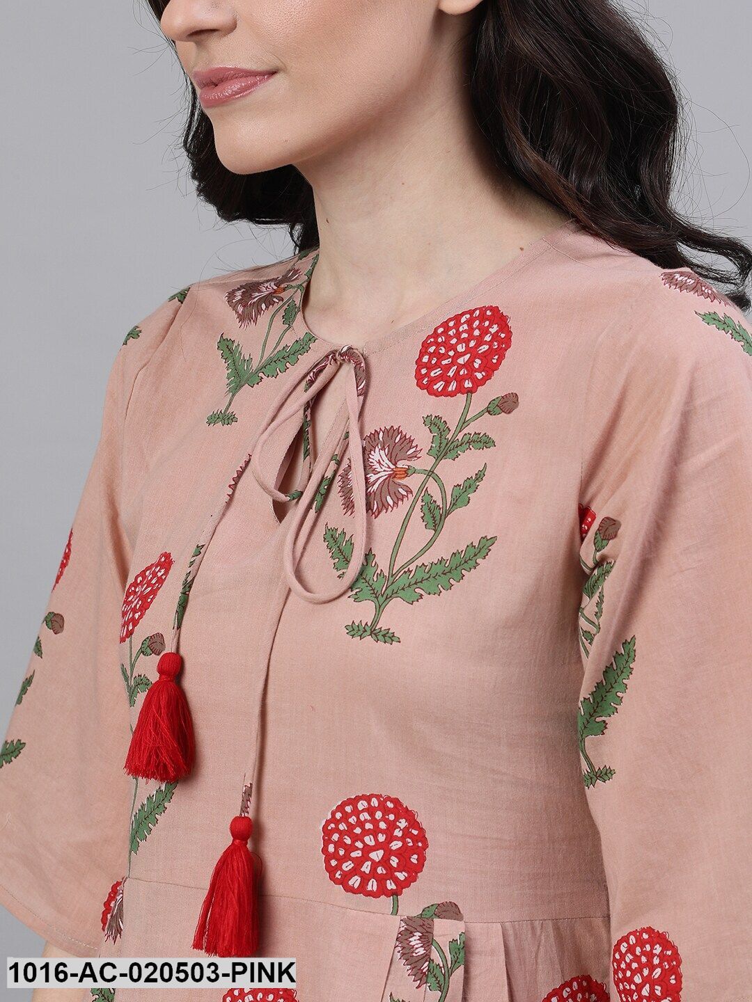 Pink Floral Printed A-Line Dress