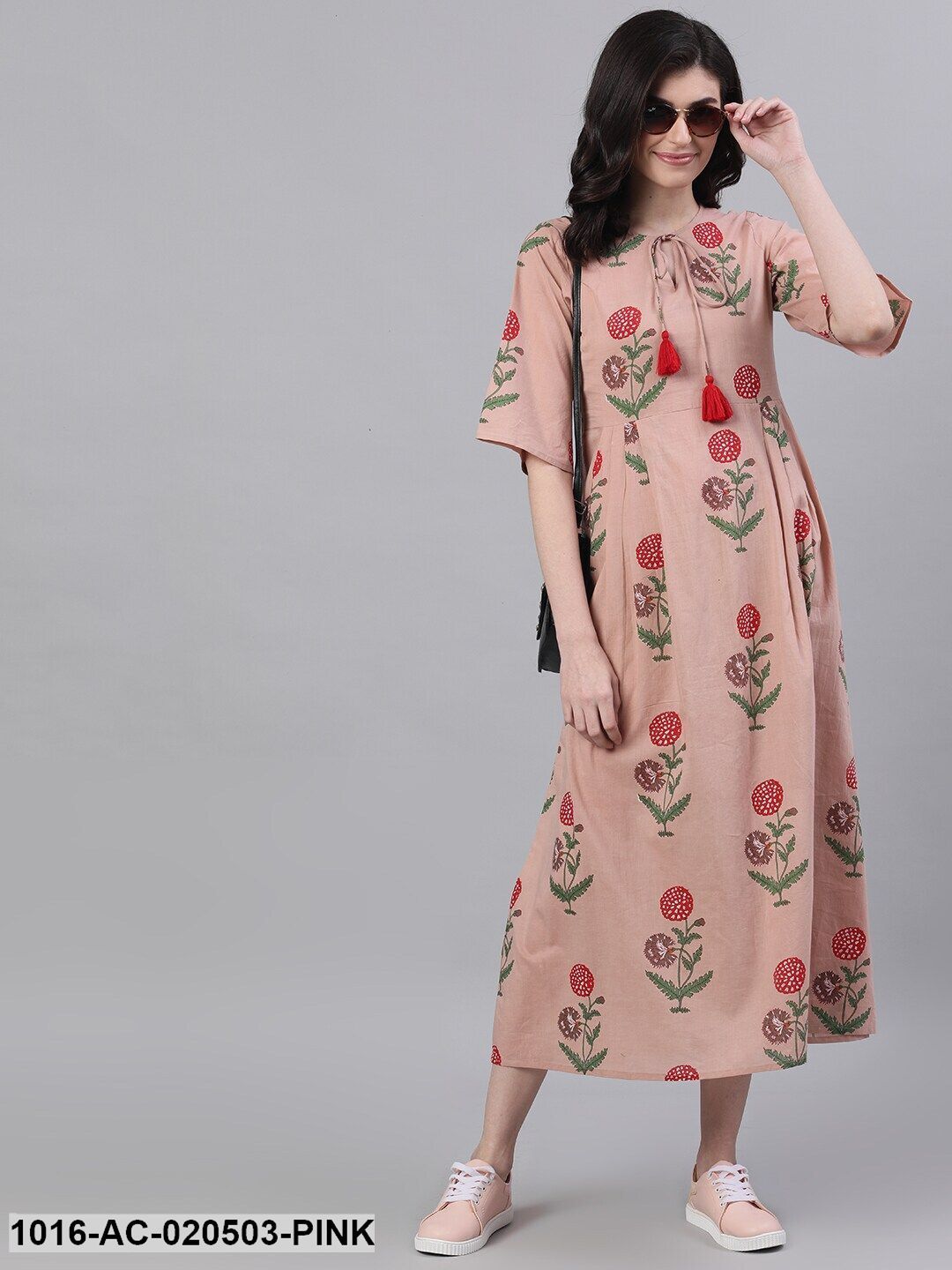 Pink Floral Printed A-Line Dress