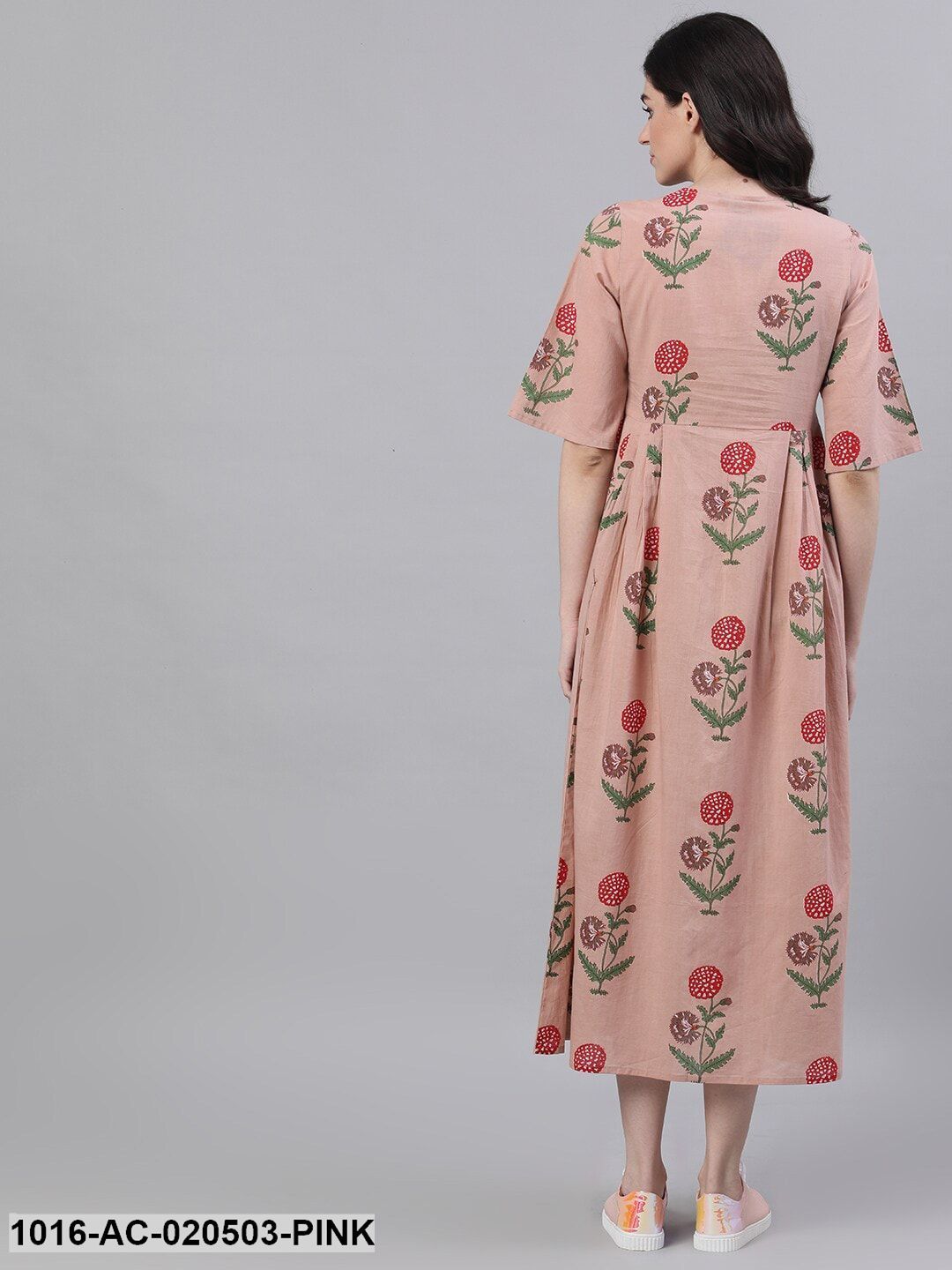Pink Floral Printed A-Line Dress