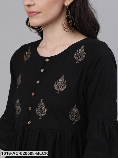 Black Solid A-Line Dress