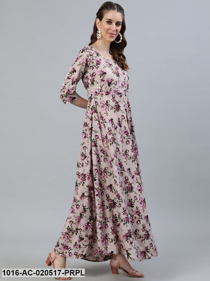 Purple Floral Crepe Ethnic Maxi Dress