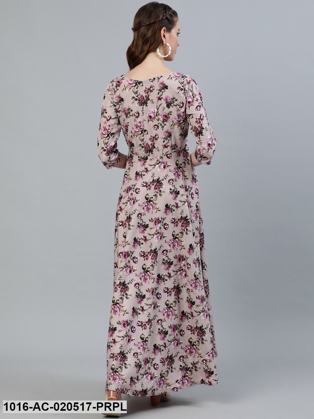 Purple Floral Crepe Ethnic Maxi Dress