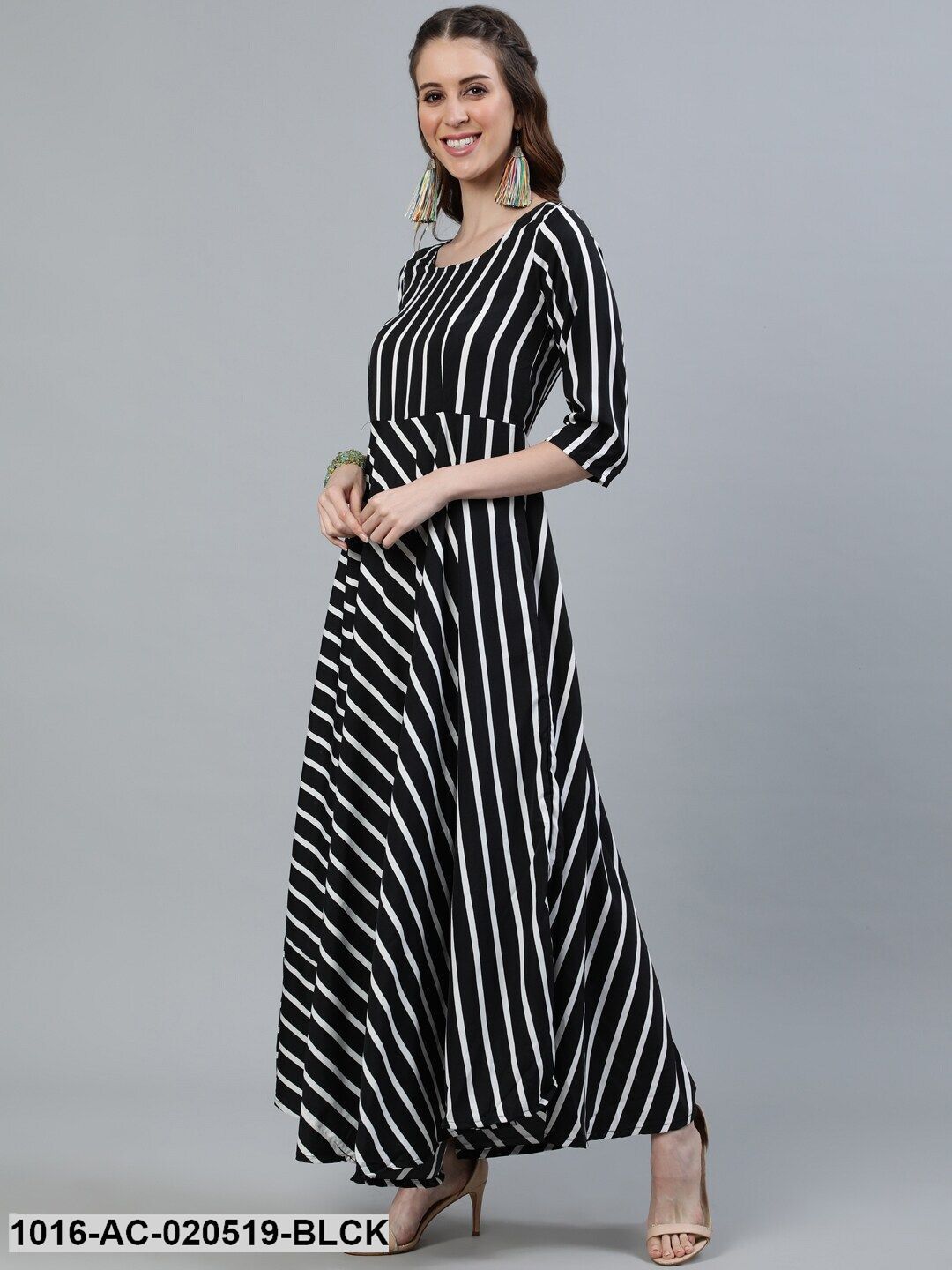 Black & White Striped Crepe Maxi Dress