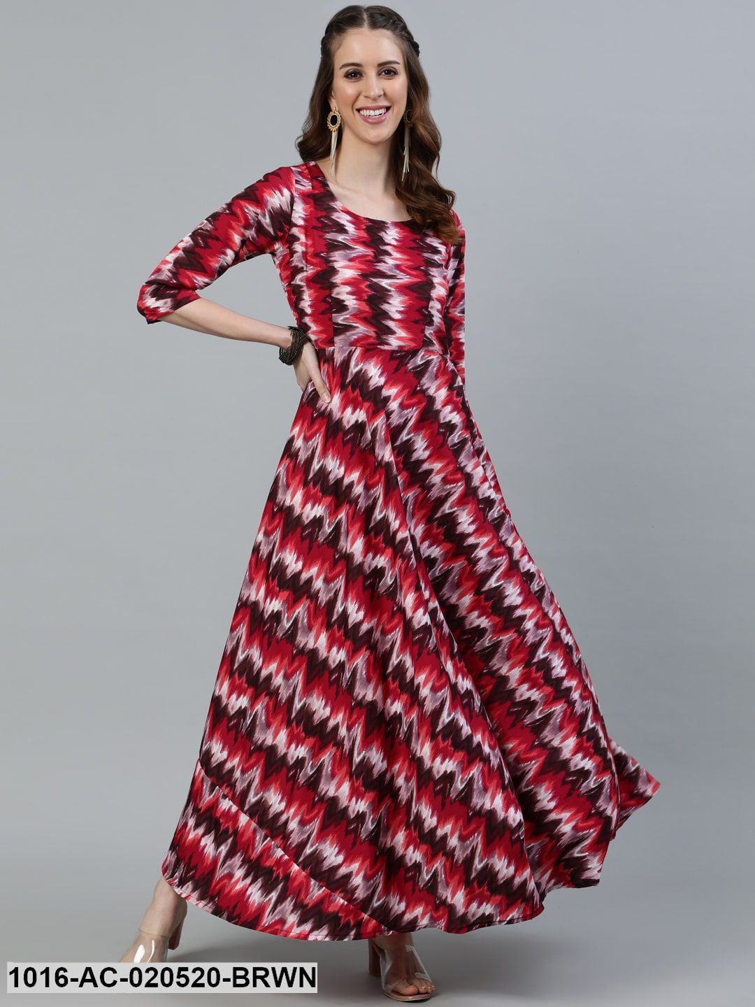 Brown & Orange Crepe Maxi Dress