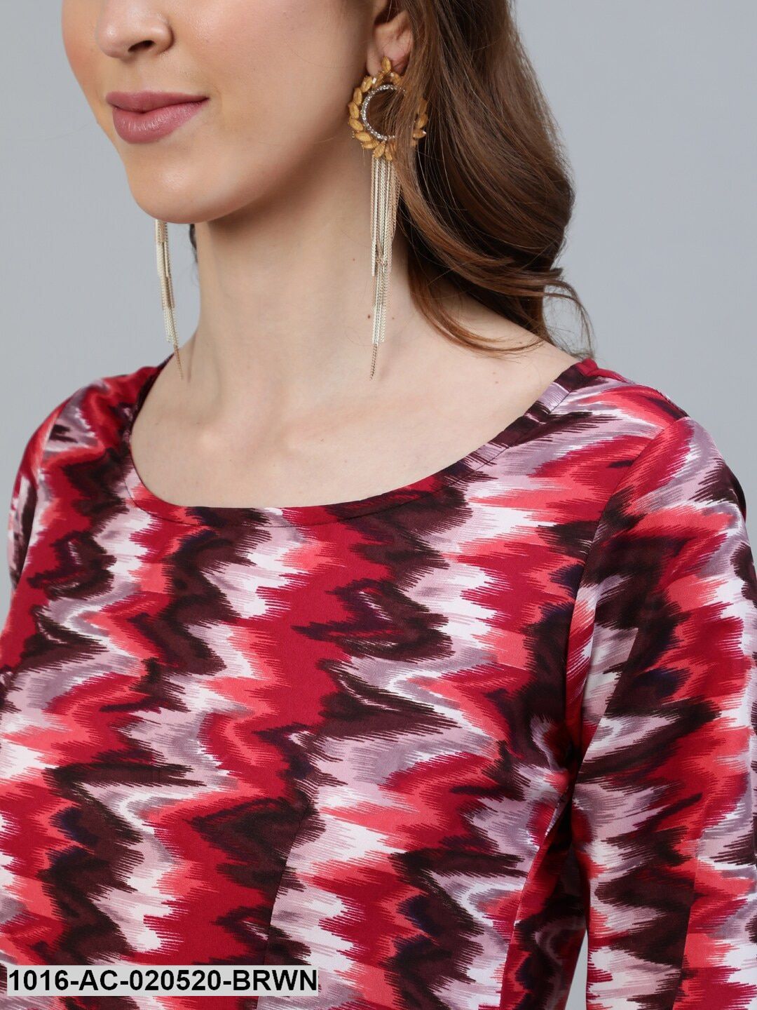 Brown & Orange Crepe Maxi Dress