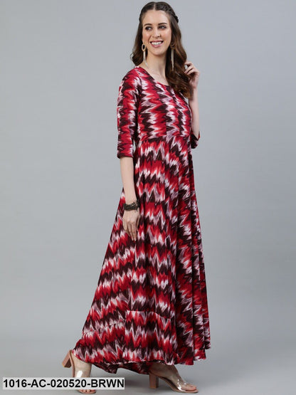 Brown & Orange Crepe Maxi Dress