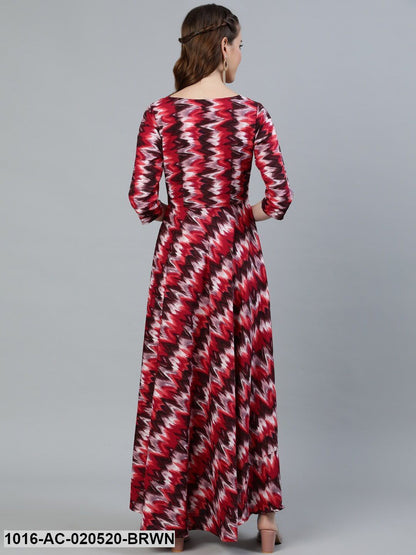 Brown & Orange Crepe Maxi Dress