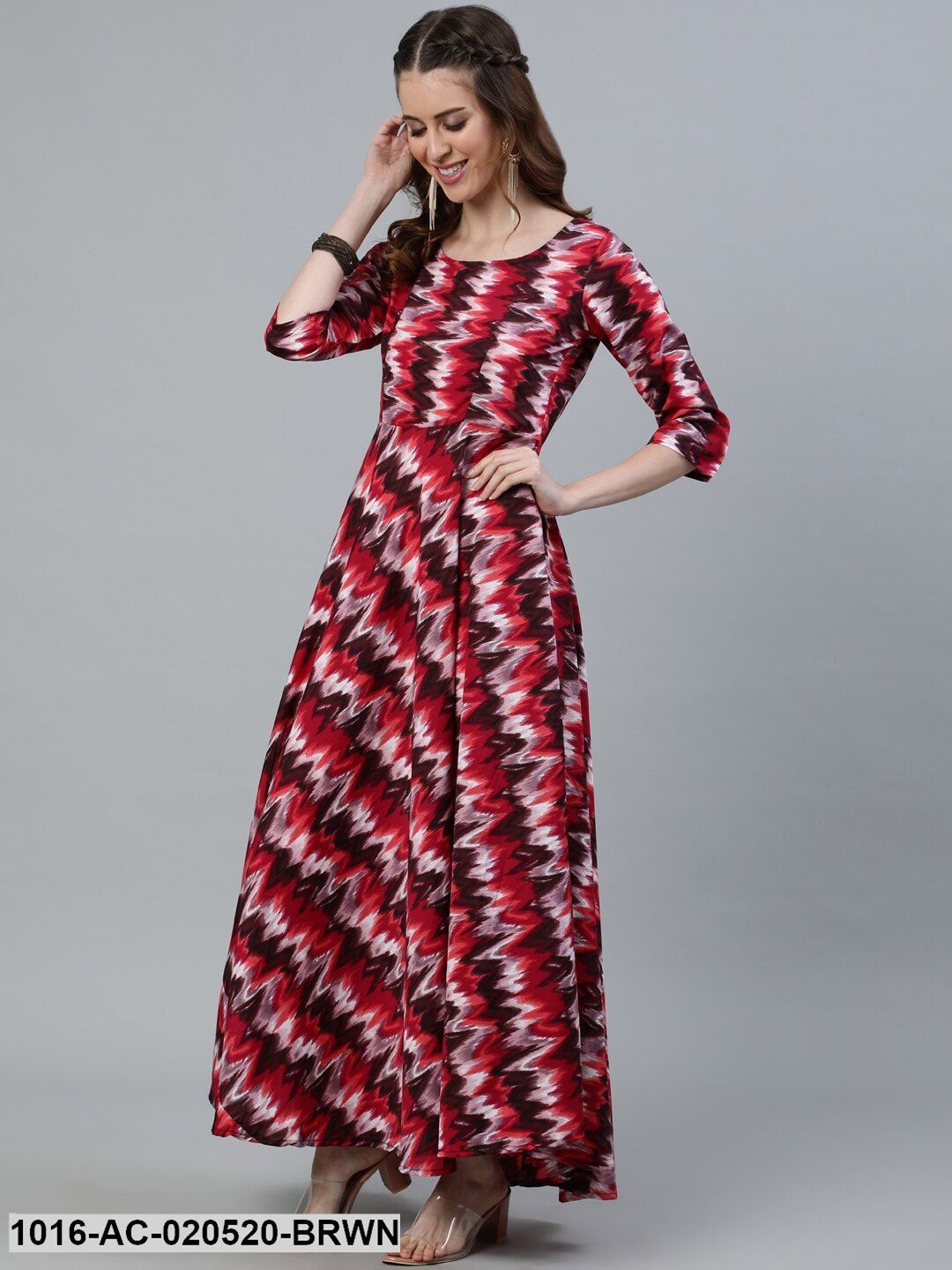 Brown & Orange Crepe Maxi Dress